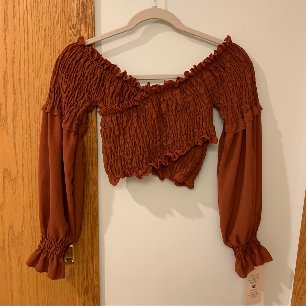 Revolte Orange Rust Bardot crop top